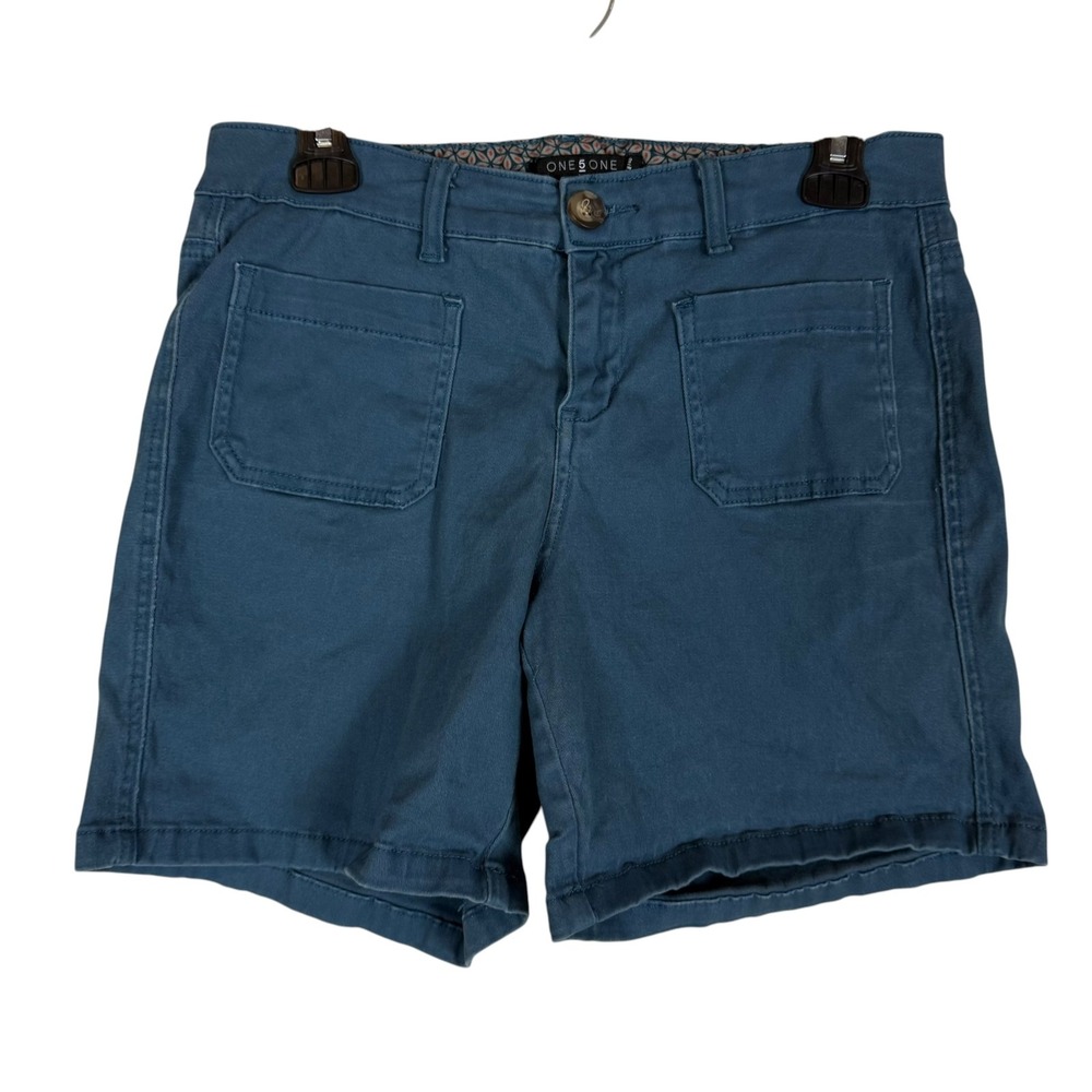 One 5 One Shorts Womens 6 Blue Chino Twill 5 Inseam Stretch Casual Summer